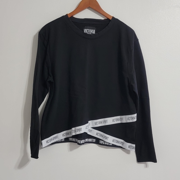 Victoria's Secret Tops - Victoria's Secret Sport Logo Banded Black Sweater Size XL Women's